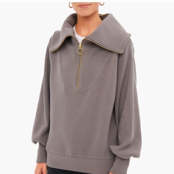 Varley, Vine Ottoman Half Zip Pullover, Grey (Taupe Grey), Size Medium - Picture 2 of 9